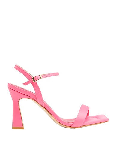 8 by YOOX Sandals LEATHER SQUARE TOE SPOOL-HEEL SANDA
 Pink 100% Polyester