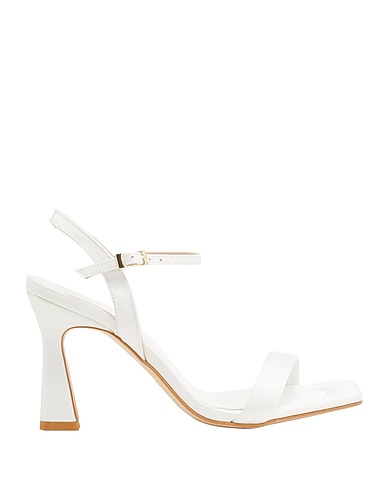 8 by YOOX Sandals LEATHER SQUARE TOE SPOOL-HEEL SANDA
 White 100% Polyester