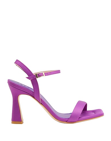 8 by YOOX Sandals LEATHER SQUARE TOE SPOOL-HEEL SANDA
 Purple 100% Polyester