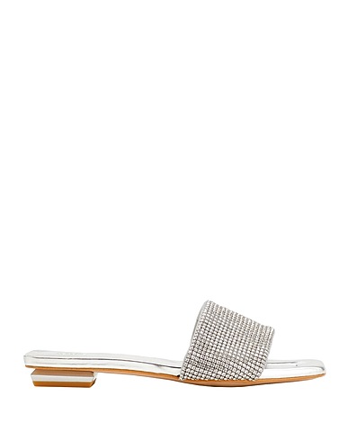 8 by YOOX Sandali RHINESTONE EMBELLISHED FLAT SANDALS
 Argento 30% Cristallo, 30% Lattice, 30% Lycra®, 10% Zinco