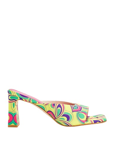 8 by YOOX Sandals PRINTED HIGH-HEEL MULES
 Yellow 100% Polyester