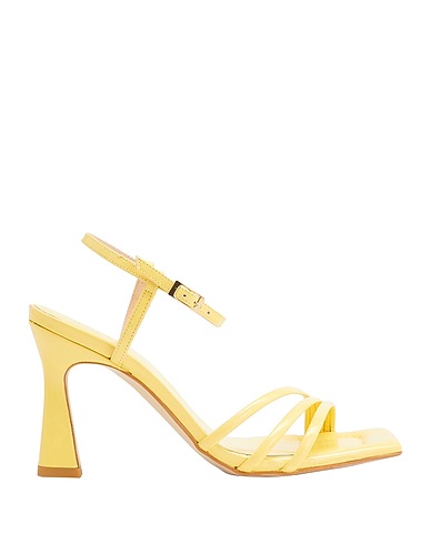 8 by YOOX Sandals LEATHER SQUARE TOE SPOOL-HEEL SANDA
 Yellow 100% Calfskin
