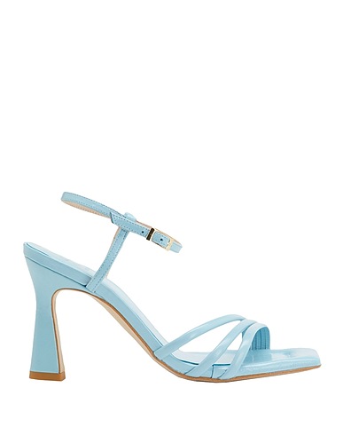 8 by YOOX Sandals LEATHER SQUARE TOE SPOOL-HEEL SANDA
 Sky blue 100% Calfskin