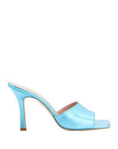 8 by YOOX Sandals LEATHER SQUARE TOE HIGH-HEEL SANDAL
 Azure 100% Soft Leather