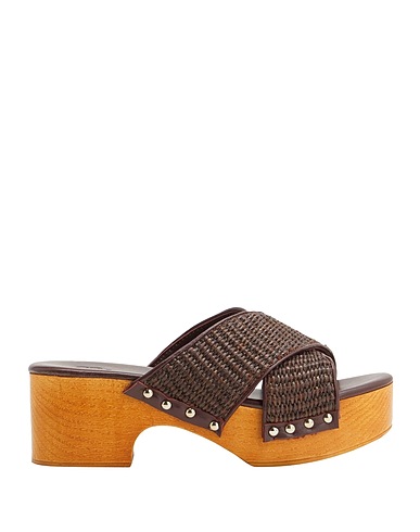 8 by YOOX Mules and clogs Dark brown 52% Cotton, 48% Polyamide, Soft Leather
