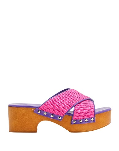8 by YOOX Mules and clogs Fuchsia 52% Cotton, 48% Polyamide, Soft Leather