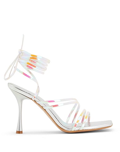 8 by YOOX Sandals PRINTED LEATHER HEELED SANDAL
 Silver 70% Polyurethane, 30% Polyester