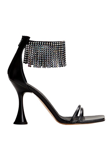 8 by YOOX Sandals LEATHER SANDALS WITH RHINESTONE EMBELLISHMENT
 Black 100% Ovine leather