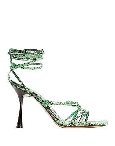 8 by YOOX Sandals PRINTED LEATHER HEELED SANDAL
 Lime green 100% Polyester