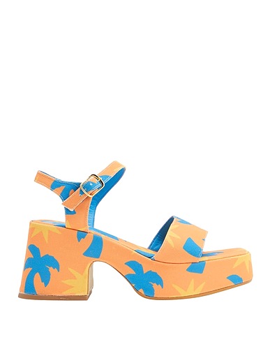 8 by YOOX Sandals PRINTED CANVAS PLATFORM SANDALS
 Mandarin 100% Recycled polyester