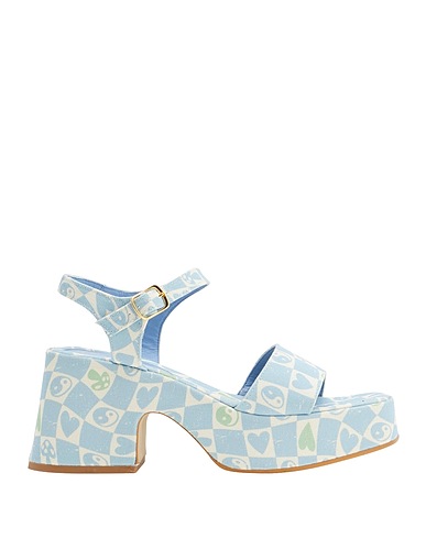 8 by YOOX Sandali PRINTED CANVAS PLATFORM SANDALS
 Celeste 100% Poliestere riciclato