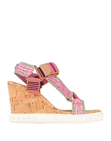 CASADEI Mules and clogs Pink Textile fibers, Leather