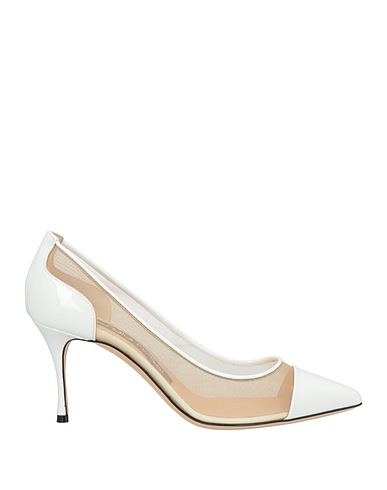 SERGIO ROSSI Court White Leather, Textile fibres
