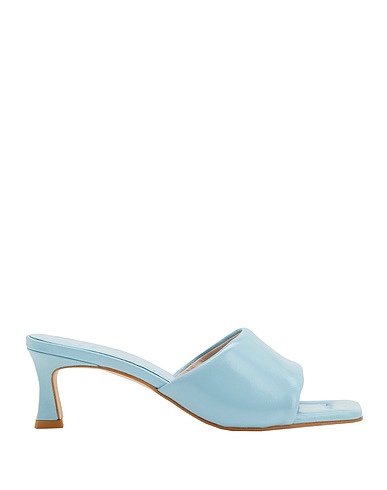 8 by YOOX Sandals LEATHER MID-HEEL MULES
 Sky blue 100% Calfskin
