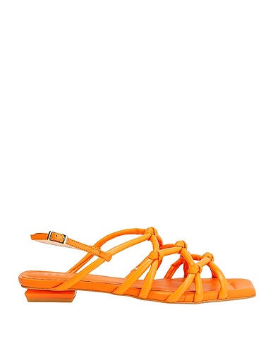 8 by YOOX Sandali LEATHER SQUARE TOE FLAT SANDALS
 Arancione 100% Poliuretano