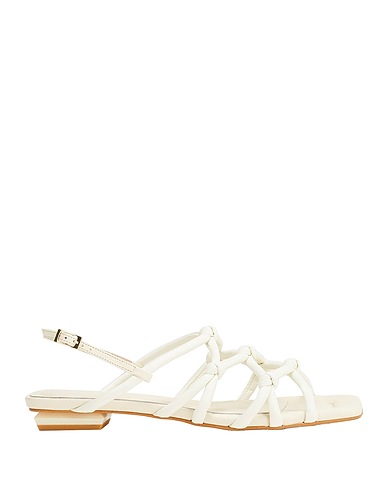 8 by YOOX Sandals LEATHER SQUARE TOE FLAT SANDALS
 Ivory 100% Polyurethane