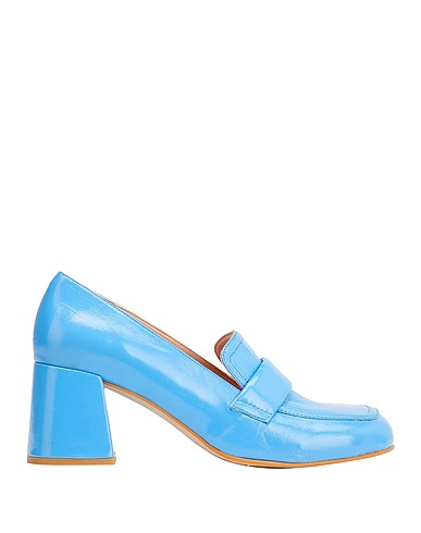 8 by YOOX Loafers PATENT LEATHER HEELED LOAFER
 Azure 100% Calfskin