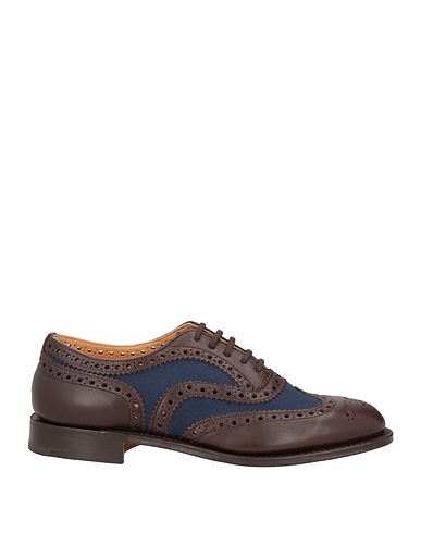 CHURCH'S Laced shoes Dark brown Leather, Textile fibers