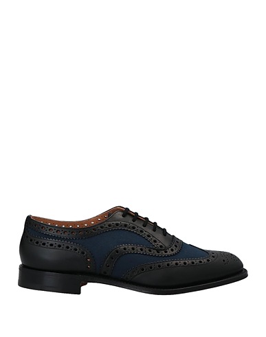 CHURCH'S Laced shoes Black Leather, Textile fibres