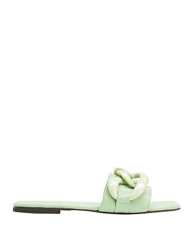 8 by YOOX Sandals CHAIN DETAIL FLAT LEATHER SANDALS
 Sage green 100% Ovine leather