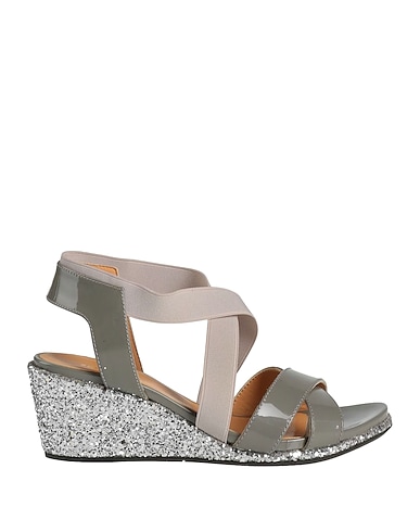 ZAMAGNI Sandals Grey Leather, Textile fibres