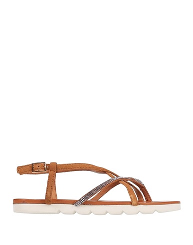 LA FEMME PLUS Flip flops Brown Soft Leather, Textile fibers