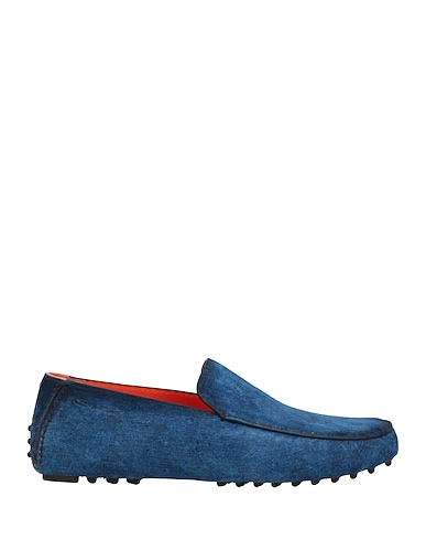SANTONI Loafers Blue Calfskin, Textile fibers