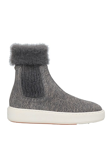 SANTONI Ankle boot Grey Soft Leather, Textile fibres