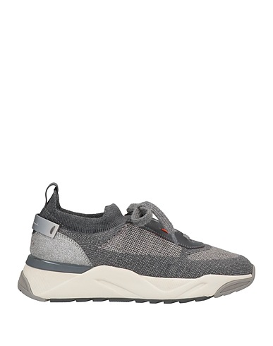 SANTONI Sneakers Grey Leather, Textile fibres