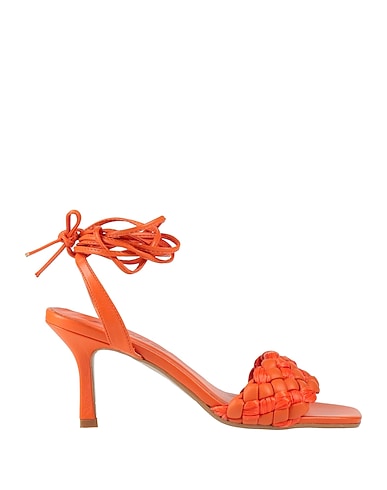 PAOLO MATTEI Sandals Orange Leather, Natural raffia