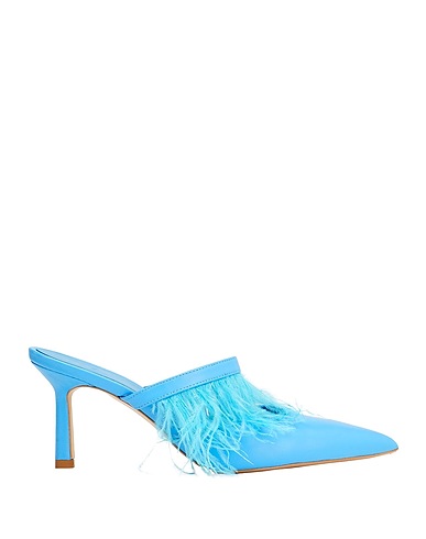 8 by YOOX Mules and clogs FEATHER MULES
 Azure 100% Ovine leather