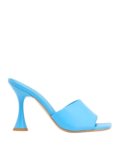 8 by YOOX Sandals LEATHER SQUARE-TOE MULES Azure 100% Ovine leather