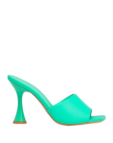 8 by YOOX Sandals LEATHER SQUARE-TOE MULES Green 100% Ovine leather