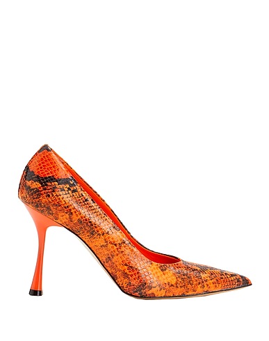 8 by YOOX Court SNAKE PRINTED POINTY PUMPS
 Orange 100% Calfskin