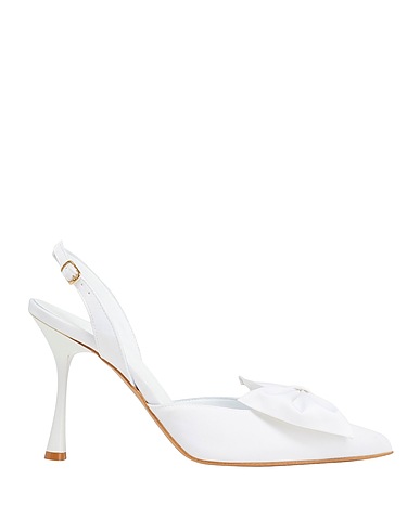 8 by YOOX Pump SATIN SLING-BACK W/ BOW
 White 100% PES - Polyethersulfone