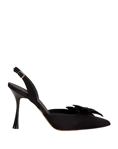 8 by YOOX Court SATIN SLING-BACK W/ BOW
 Black 100% PES - Polyethersulfone