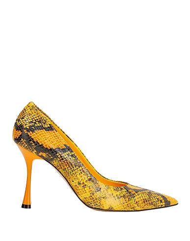 8 by YOOX Pump SNAKE PRINTED POINTY PUMPS
 Mustard 100% Calfskin