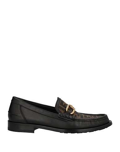 FENDI Loafers Black Leather, Textile fibres