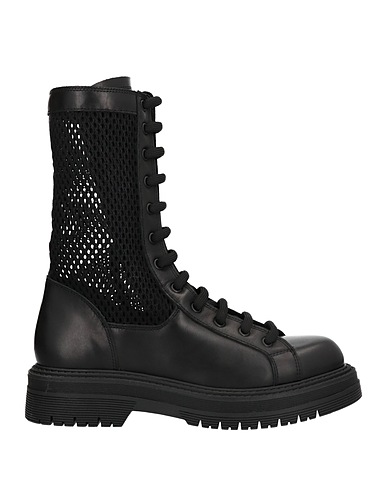 MICH SIMON Ankle boot Black Leather, Textile fibers