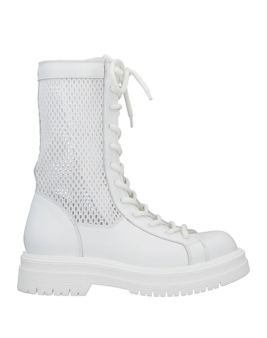 MICH SIMON Ankle boot White Leather, Textile fibres