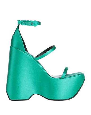 VERSACE Sandals Emerald green Textile fibres, Soft Leather