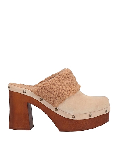 ISLO ISABELLA LORUSSO Mules and clogs Beige Leather, Textile fibres, Wood