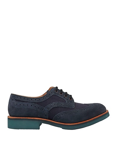 DOUCAL'S Laced shoes Midnight blue Leather, Textile fibres