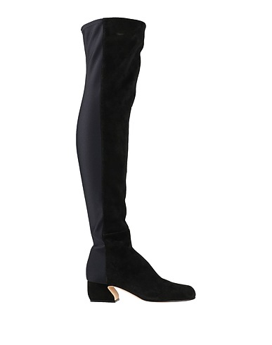 SERGIO ROSSI Boots Black Soft Leather, Textile fibres