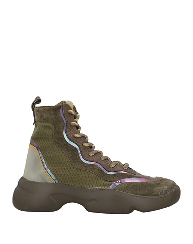 DÉPLACÉ MAISON Sneakers Military green Soft Leather, Textile fibres