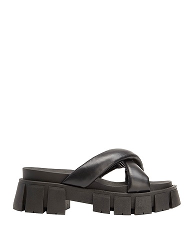 8 by YOOX Sandals LEATHER CROSS CHUNKY SANDALS Black 100% Ovine leather