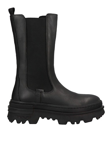 REPLAY Ankle boot Black Leather, Textile fibers