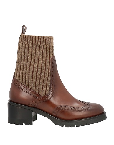SANTONI Ankle boot Brown Leather, Textile fibers
