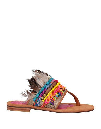 ELINA LINARDAKI Infradito Nocciola Pelle, Fibre tessili