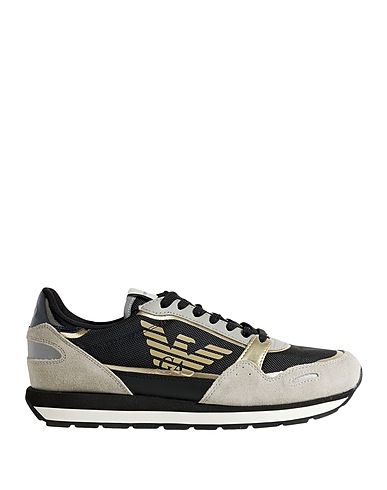EMPORIO ARMANI Sneakers Grey Soft Leather, Textile fibers, Rubber